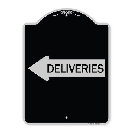 Signmission Deliveries With Left Arrow Heavy-Gauge Aluminum Architectural Sign, 24" x 18", BS-1824-24363 A-DES-BS-1824-24363